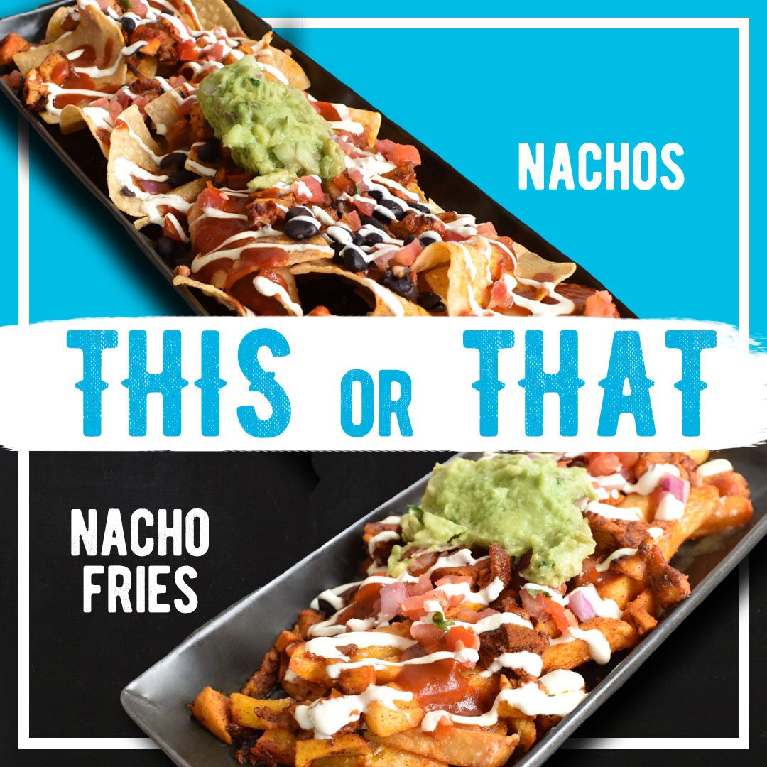THIS OR THAT: Nachos vs. Nacho Fries! 🍟 Let us know in the comments and tag your friends to compare their answers! #BurritoBar #ModernMexican #ThisorThat #Nachos #NachoFries #Fries