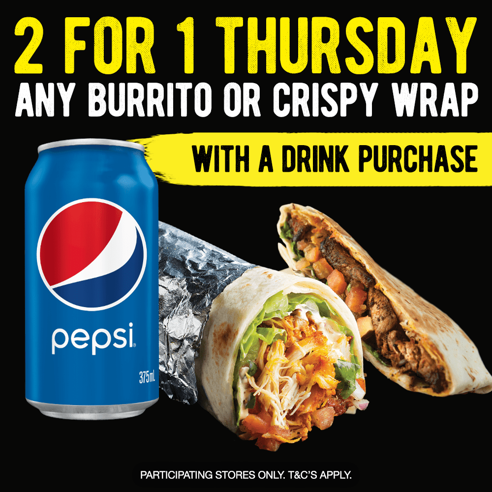 2 FOR 1 BURRITO/CRISPY (THURSDAY)