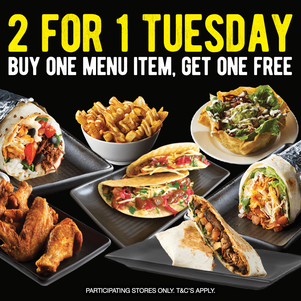 2 FOR 1 MENU ITEMS TUESDAY