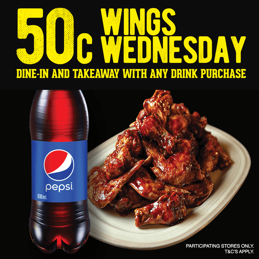 50C WINGS WEDNESDAY (DINE-IN & TAKE-AWAY W/ DRINK)