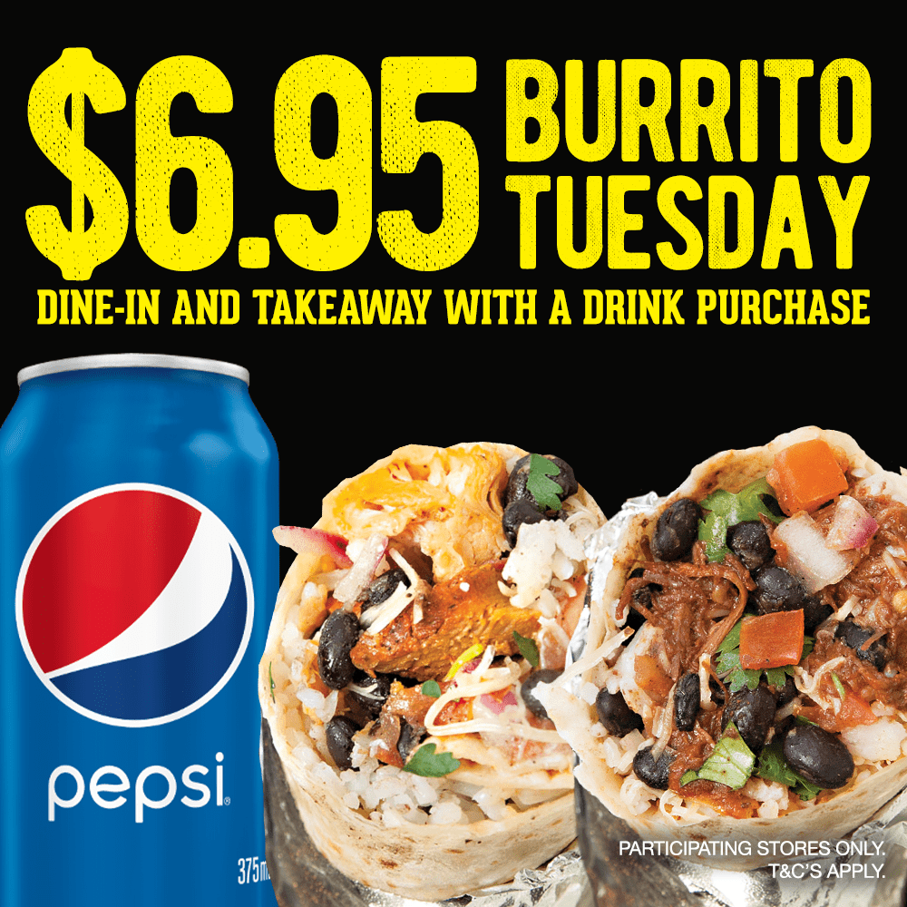 $6.95 BURRITO W/DRINK (TUESDAYS)