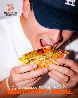 Small price. Big satisfaction. Short time left.
If you haven’t tried our $10 Mini Crispy Wrap yet... 🥙🥤🍟
This is your sign!
Don’t miss your crispy moment 💥
Available in-store + on the Burrito Bar app.
(T&Cs apply. Mention offer when ordering in-store. Public holiday surcharge may apply.)