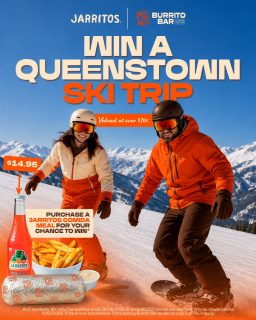 Be so for real for a sec...

If you won the Jarritos x Burrito Bar ski trip to Queenstown, who are you taking? 👀🎿

Tag the person you’d be snowboarding with, hitting the slopes with all day, and taking to the Jarritos VIP party at night ❄️🍊

Order the Jarritos Comida meal for $14.95, scan the QR code, and enter for your chance to WIN a trip to New Zealand for you and your bestie.

Tag your bestie below!

T&Cs apply. Open to Australian residents aged 18+ only. Competition runs from 11/05/26 to 28/06/26 or until 20,000 entries are reached. To enter, purchase a Jarritos Comida meal for $14.95, scan the QR code, and upload your receipt. Prize includes a trip to Queenstown, New Zealand for the winner and 1 guest. Prize is non-transferable and travel dates are fixed. Winner drawn before 10/07/26. Participating Burrito Bar locations only. Full T&Cs apply.