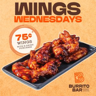 75¢ WINGS. EVERY WEDNESDAY. 🍗🔥
Yep, you read that right!
Grab any drink and get your wings for just 75¢ each. Crispy, saucy and ready to make your Wednesday a whole lot better 😋

Tag your wing mate and get stuck in👇 
Dine in, takeaway or order at order.burritobar.com.au. 

Limit 10 wings per drink purchased. Kids’ pop tops excluded. Alcohol not available to persons under 18 or for takeaway. 
T&Cs apply.