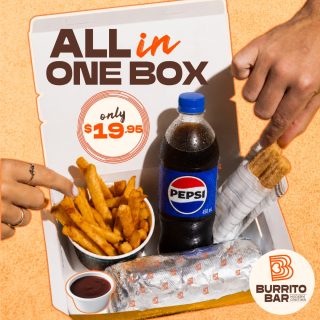 The full package does exist 😳

🌯 Cali Burrito
🍟 Mexican fries
🍫 2 churros with choc sauce
🥤 a 450ml drink/bottled water

Good thing they all come in one box for $19.95 😮‍💨
T&Cs apply.