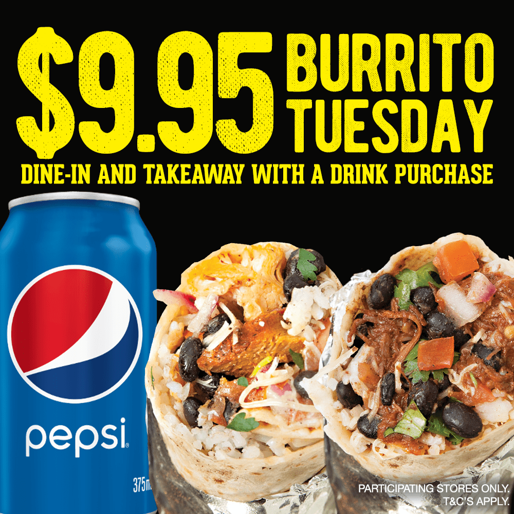 $9.95 BURRITO W/DRINK (TUESDAYS)